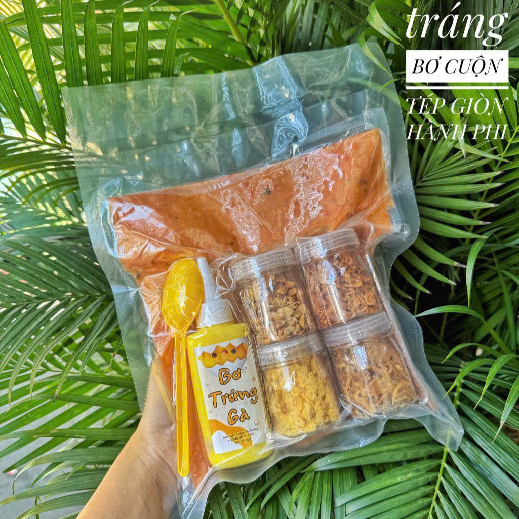 Bánh tráng bơ cuộn tép giòn hành phi