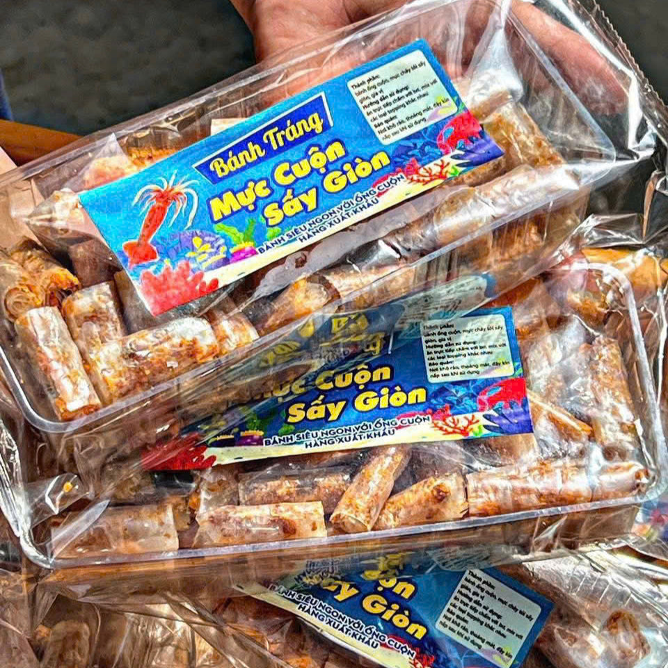 Bánh tráng ống cuộn khô mực
