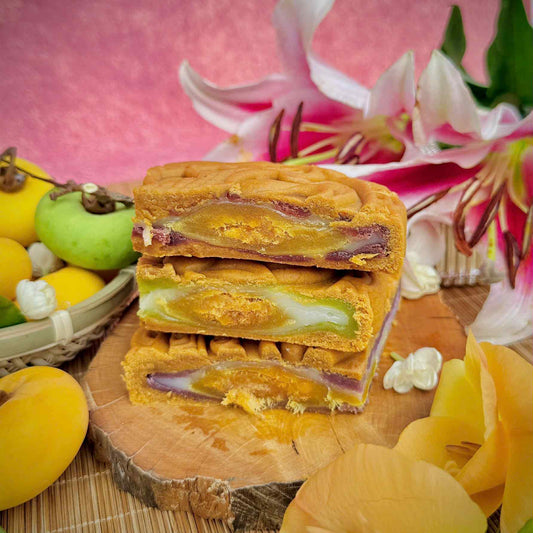 Giỏ quà tặng bánh trung thu dẻo mochi 2 trứng muối 3 vị: Khoai môn, cốm dừa, đậu đỏ